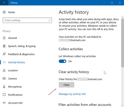 Windows 10 delete activity history